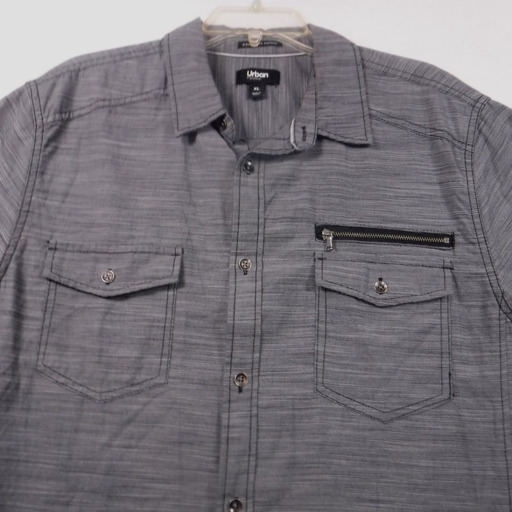 Urban Pipeline Mens XL Gray Short Sleeve Button Down Easy Care Slub Shirt Pocket